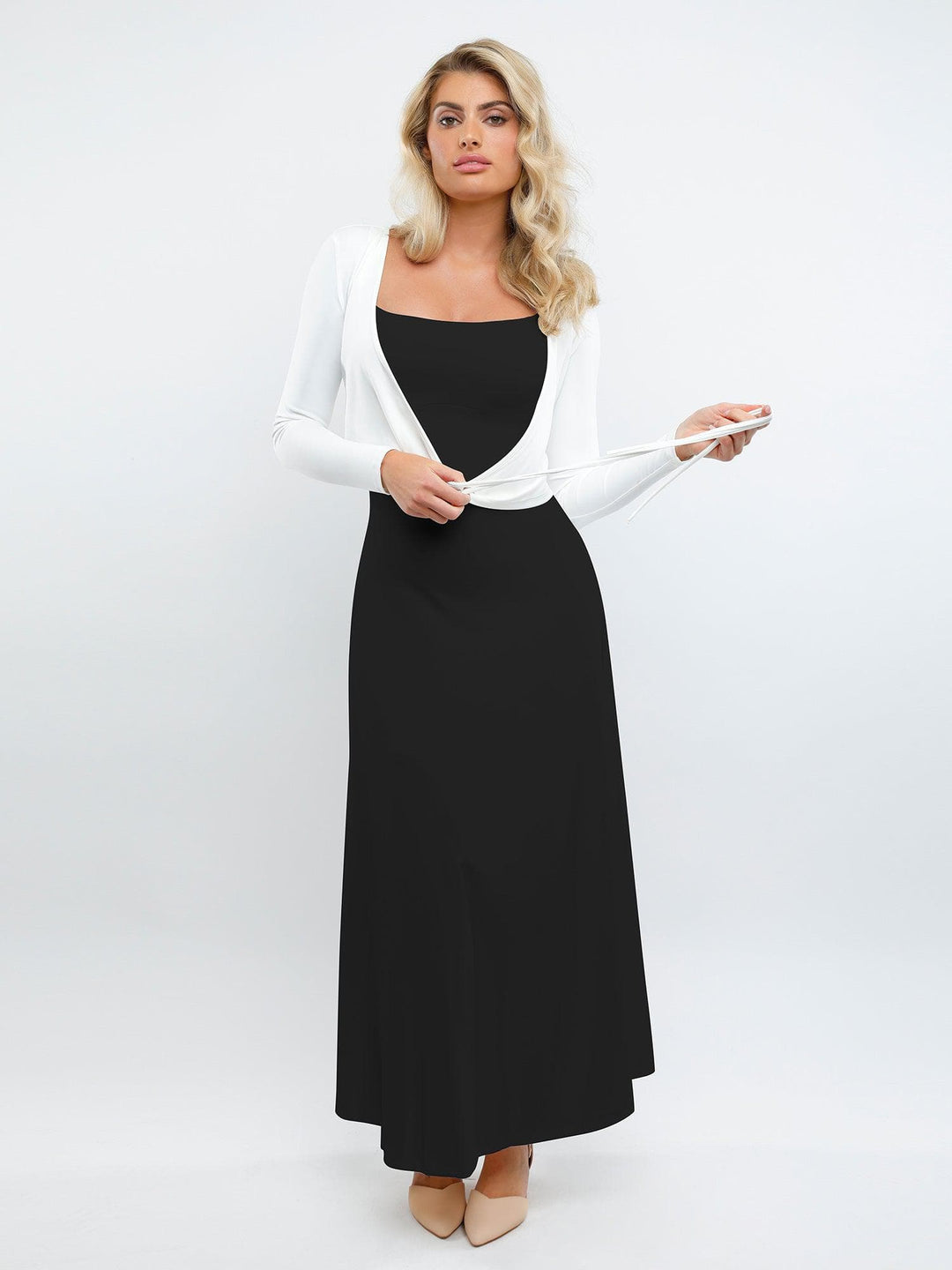 Built-In Shapewear Maxi | Tie Open Cardigan - Popilush Built-In Shapewear Maxi | Tie Open Cardigan - Popilush