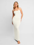 Ivory modal slimming maxi slip dress, built-in shapewear with ribbed texture.
