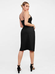 Popilush Built-in Shapewear Sexy Slip V-neck Slit Tight Midi Dress