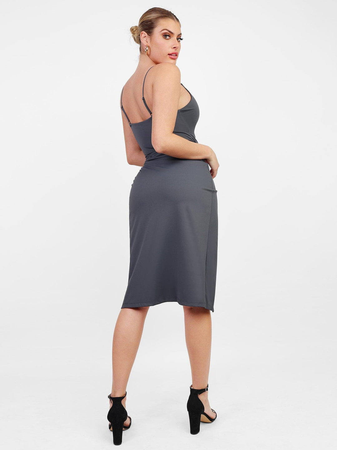 Built-In Shapewear Midi Slip Dress | Tummy Sculpting V-Neck - Popilush Built-In Shapewear Midi Slip Dress | Tummy Sculpting V-Neck - Popilush