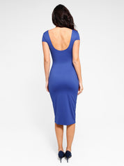 Popilush® Square Neck Backless Short Sleeve Midi Dress
