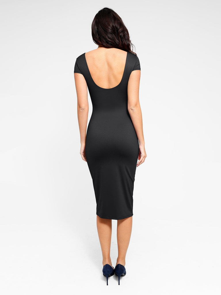 Popilush® Square Neck Backless Short Sleeve Midi Dress