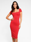 Red square neck midi dress by Popilush®, bodycon style