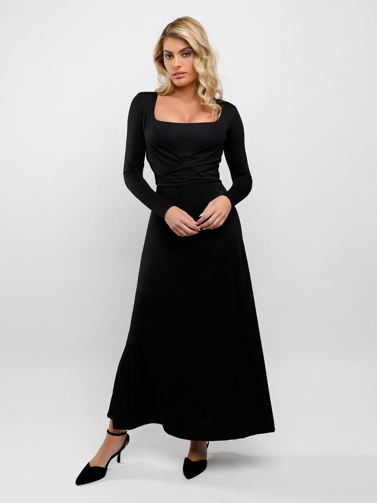 Popilush® Everyday Casual Dress Built-In Shapewear Square Neck Sleeveless Maxi Dress