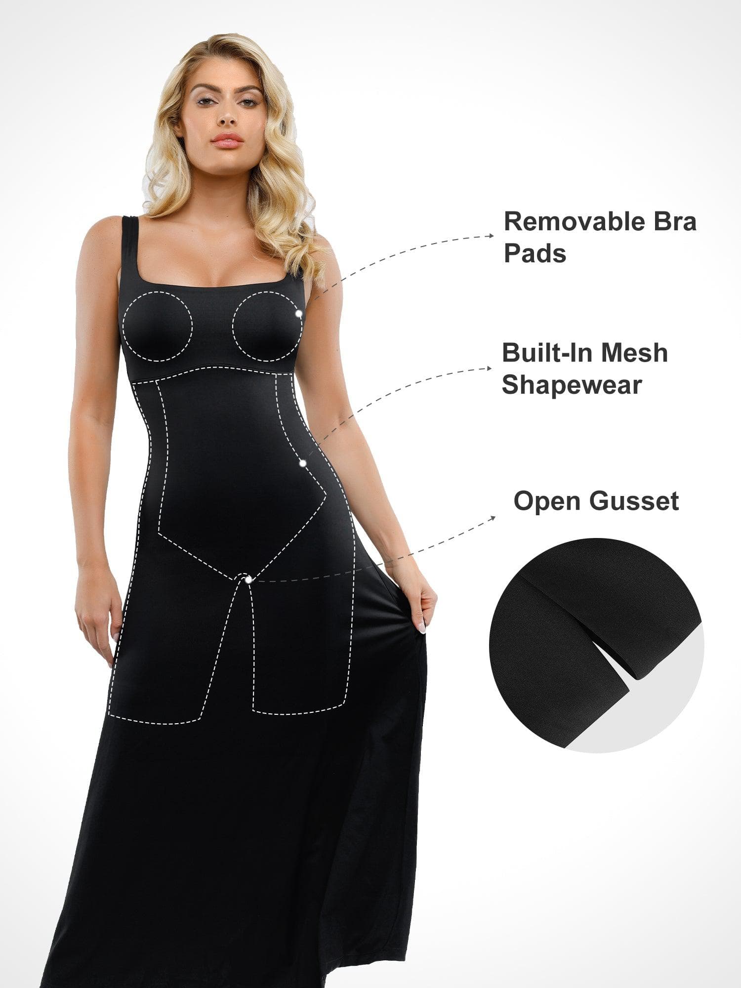The Shapewear Dress Square Neck Sleeveless Maxi Popilush®