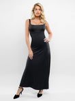 Popilush black Houglass A-line maxi dress: sleeveless, square neck, built-in shapewear.