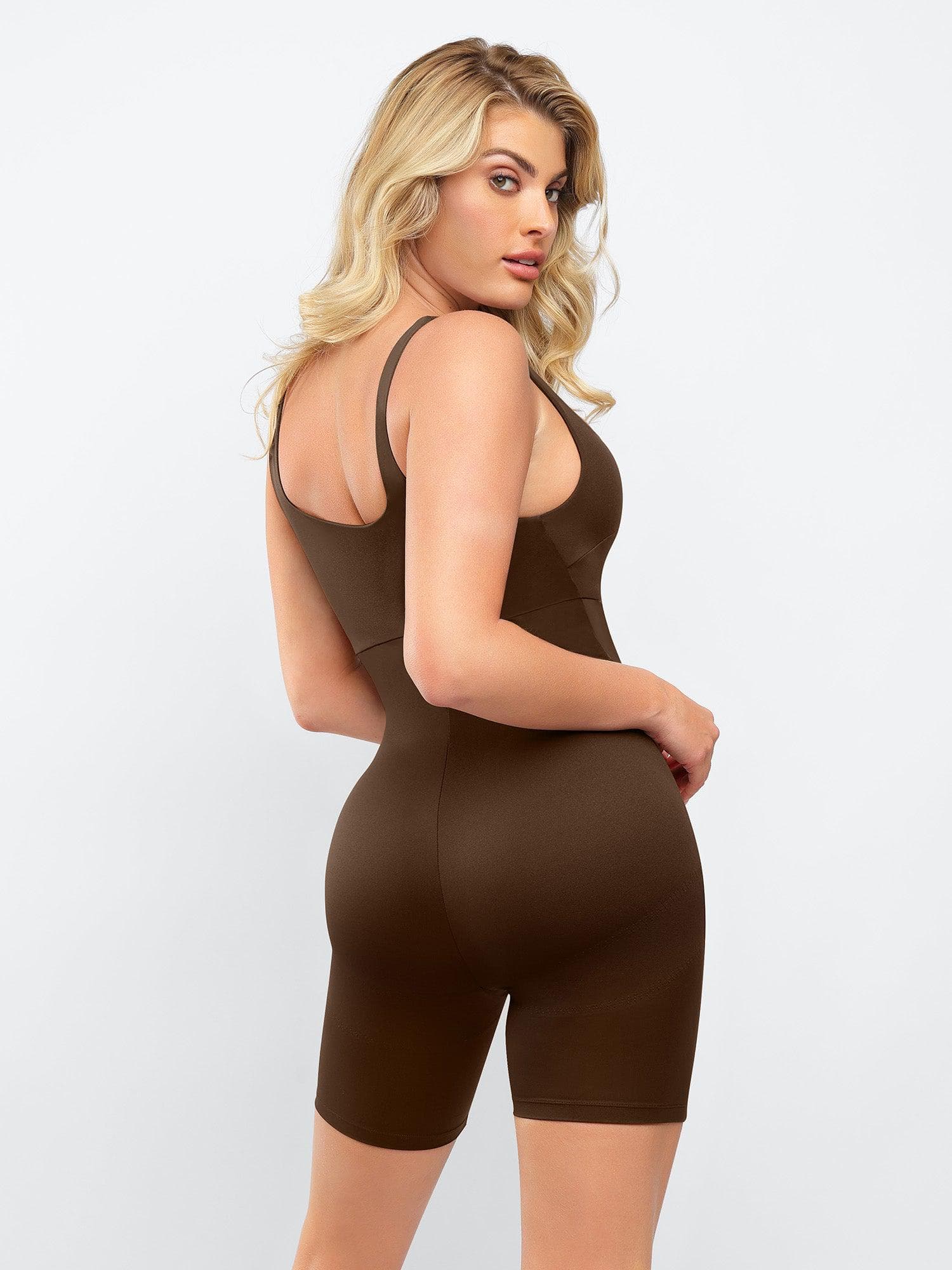 Popilush® Yoga Activewear Sports Jumpsuit Bulit-In Shapewear Sqaure-Neck Thigh Slimming Workout Romper
