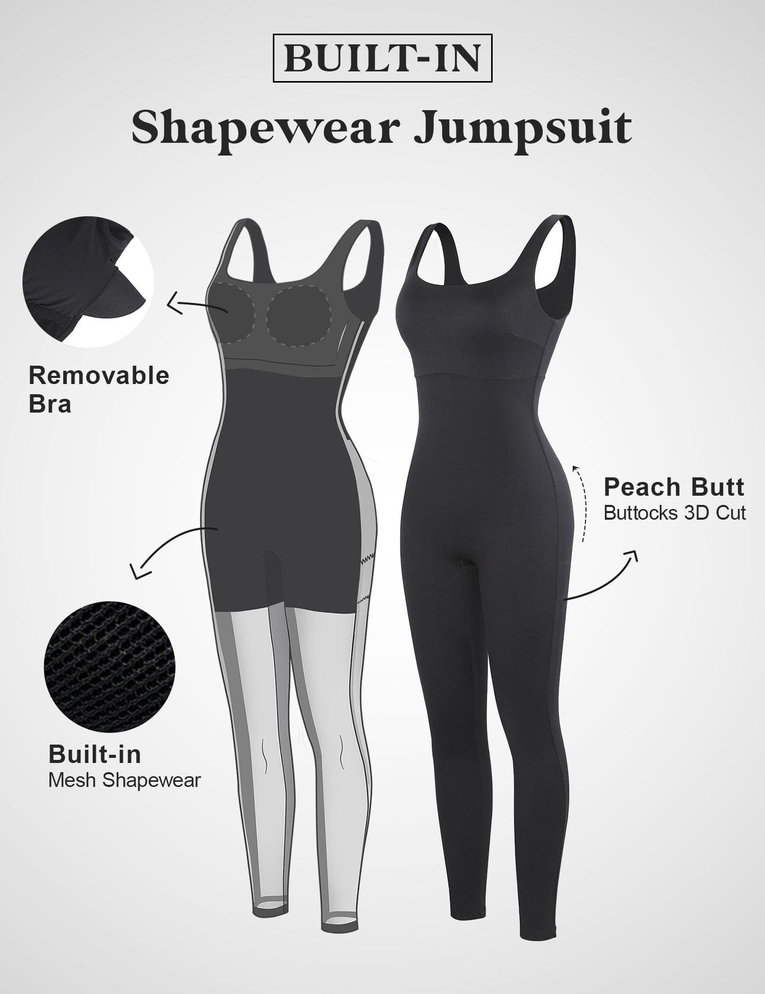 Popilush Yoga Activewear Jumpsuit One Piece Tank Top Thigh Slimming Workout Jumpsuit