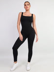 Black Jumpsuit from Popilush® - Square Neck Workout Style