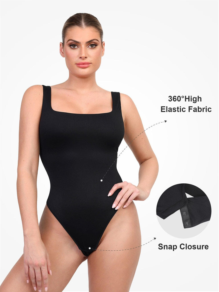 Popilush® Soft Tops Body Shaper Jumpsuit Tank CloudSense Cozy Tank Top High-Cut Thong Bodysuit