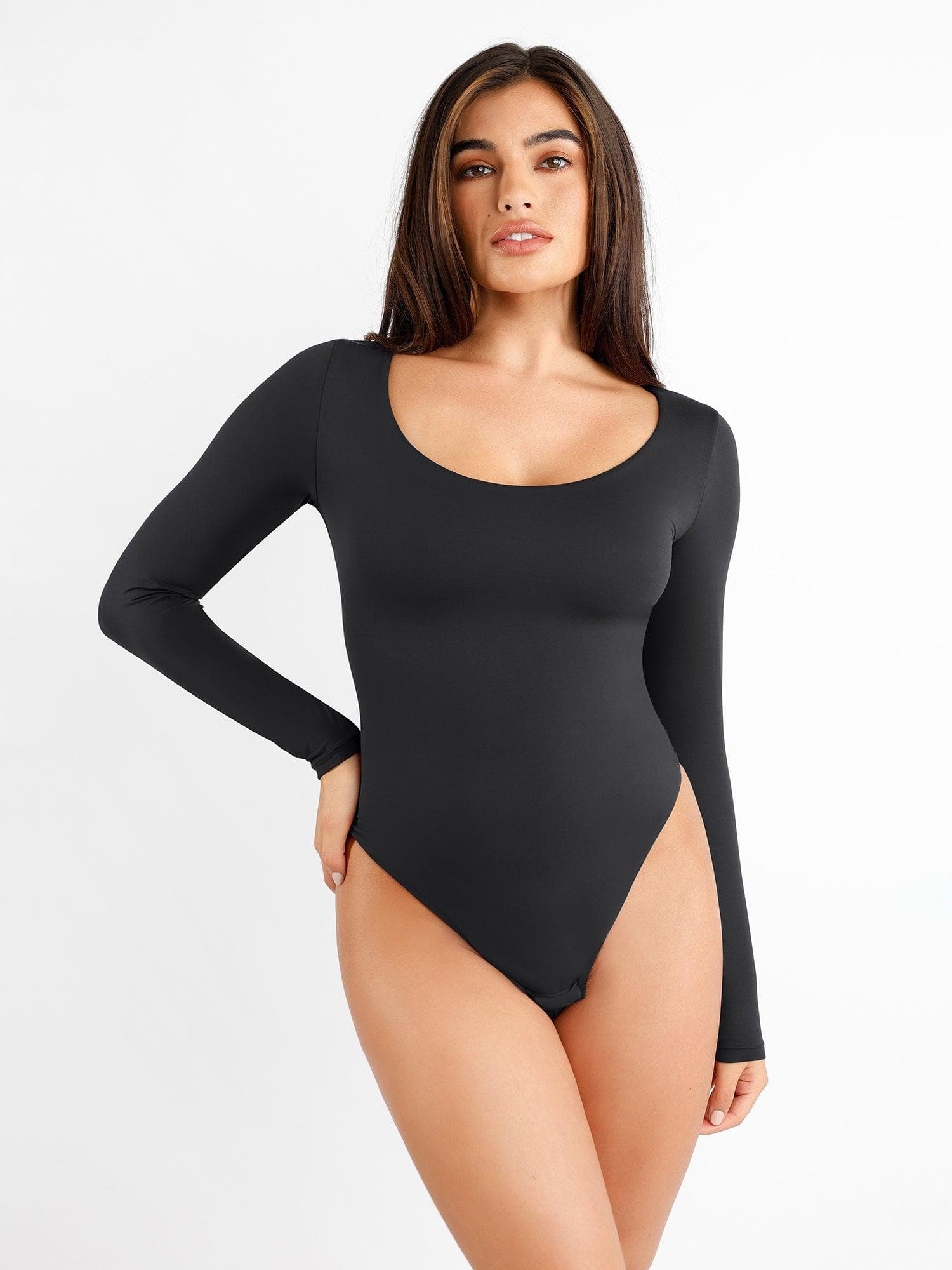 IN'VOLAND Womens Plus Size Bodysuit Long Sleeve Stretchy Leotard Scoop Neck  Top Tees at  Women's Clothing store