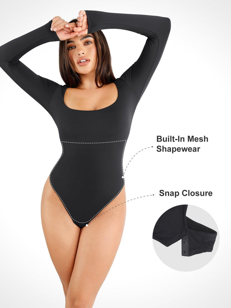 Popilush® Seamless Square-Neck Long-Sleeve Bodysuit