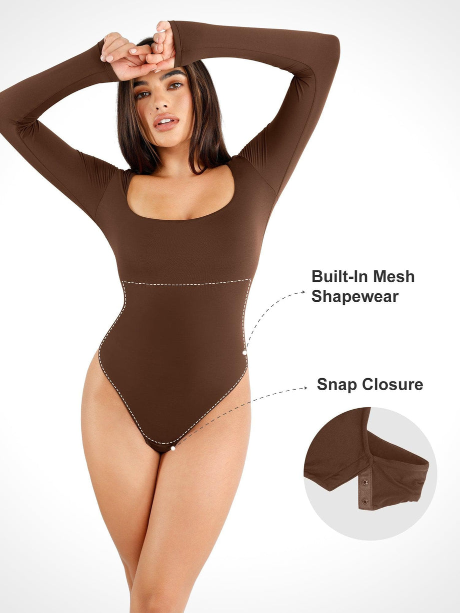 3 Piece Women's Square Neck Long Sleeve Bodysuit T shirts Body Suit Tops