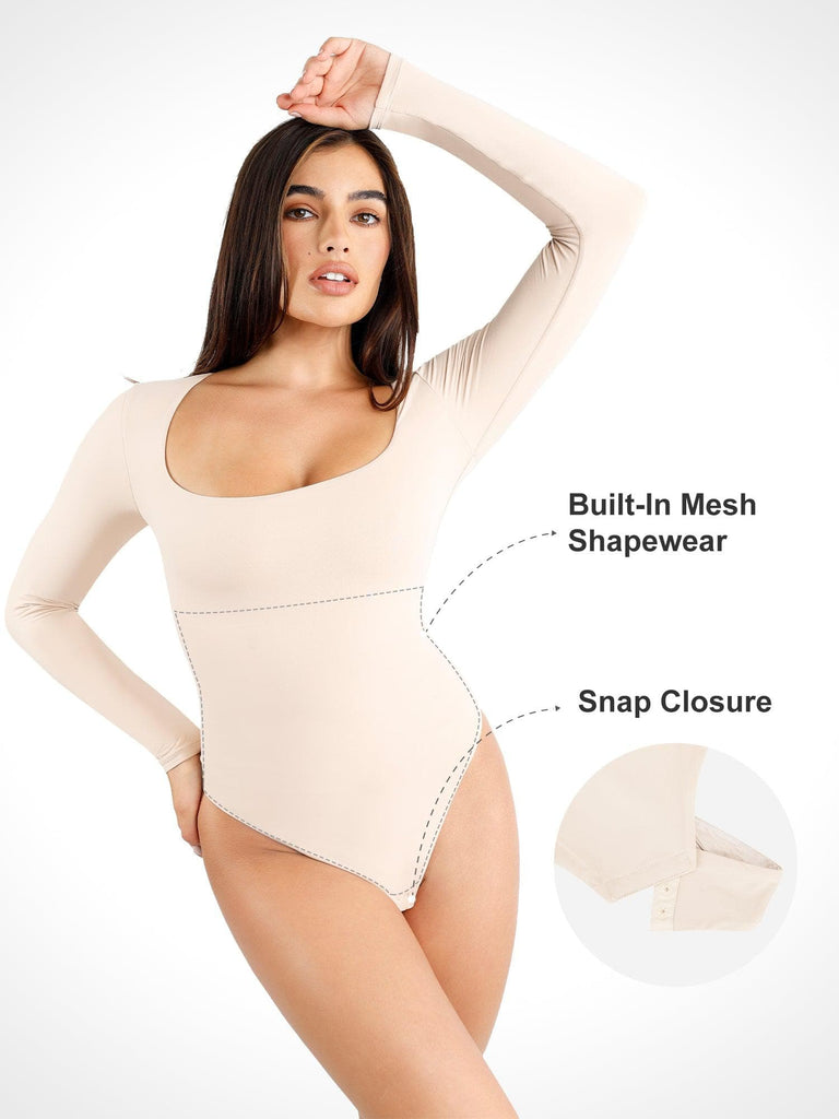 Popilush® Seamless Square-Neck Long-Sleeve Bodysuit