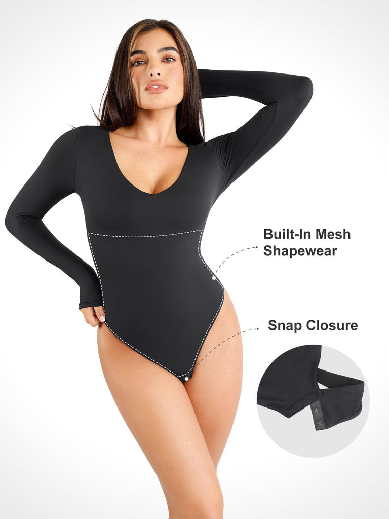 Popilush® Tops Body Shaper Winter Popilush Seamless V-Neck Long-Sleeve Bodysuit