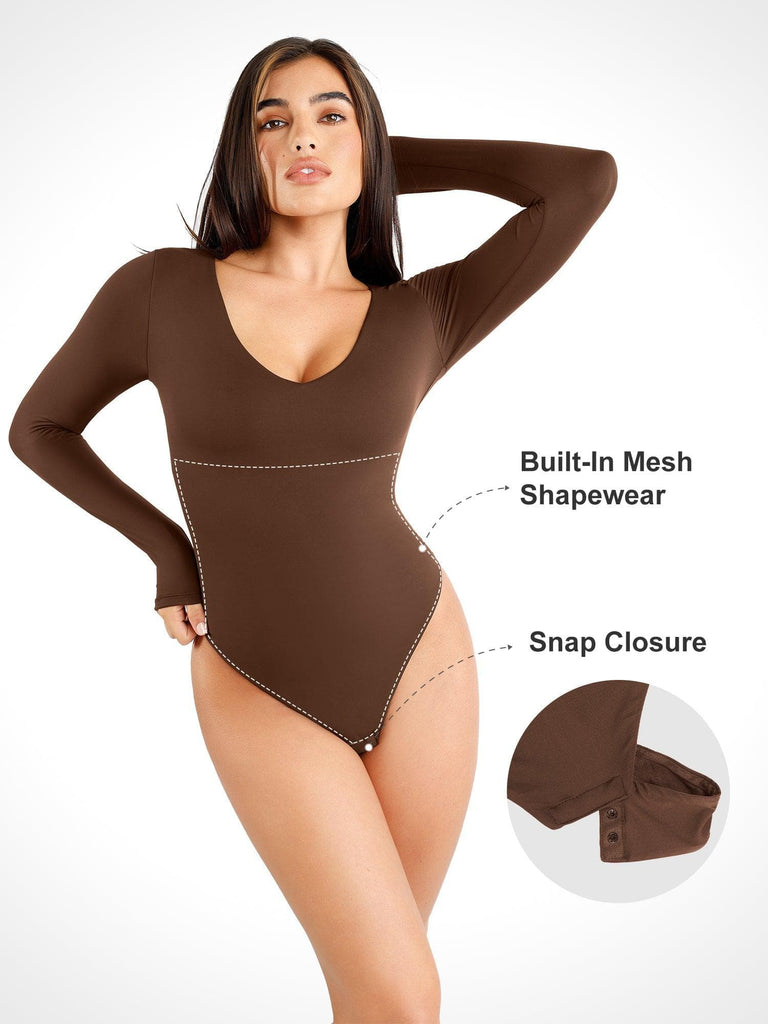 Popilush® Tops Body Shaper Winter Popilush Seamless V-Neck Long-Sleeve Bodysuit