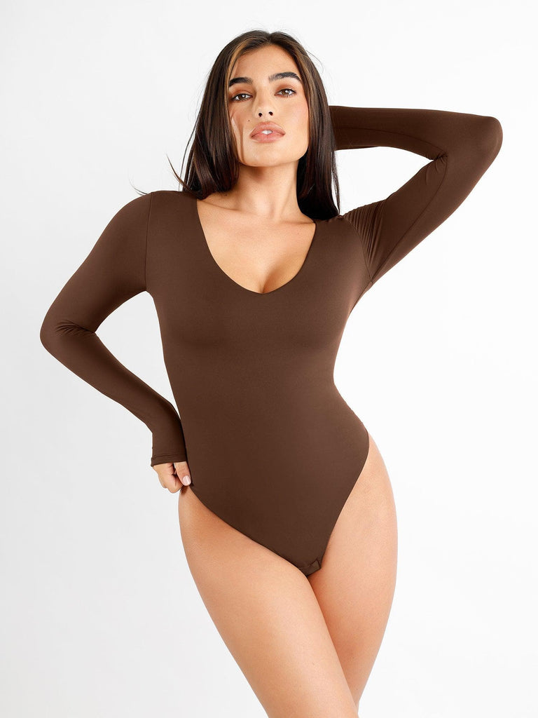 Popilush® Tops Body Shaper Winter Brown / S Popilush Seamless V-Neck Long-Sleeve Bodysuit