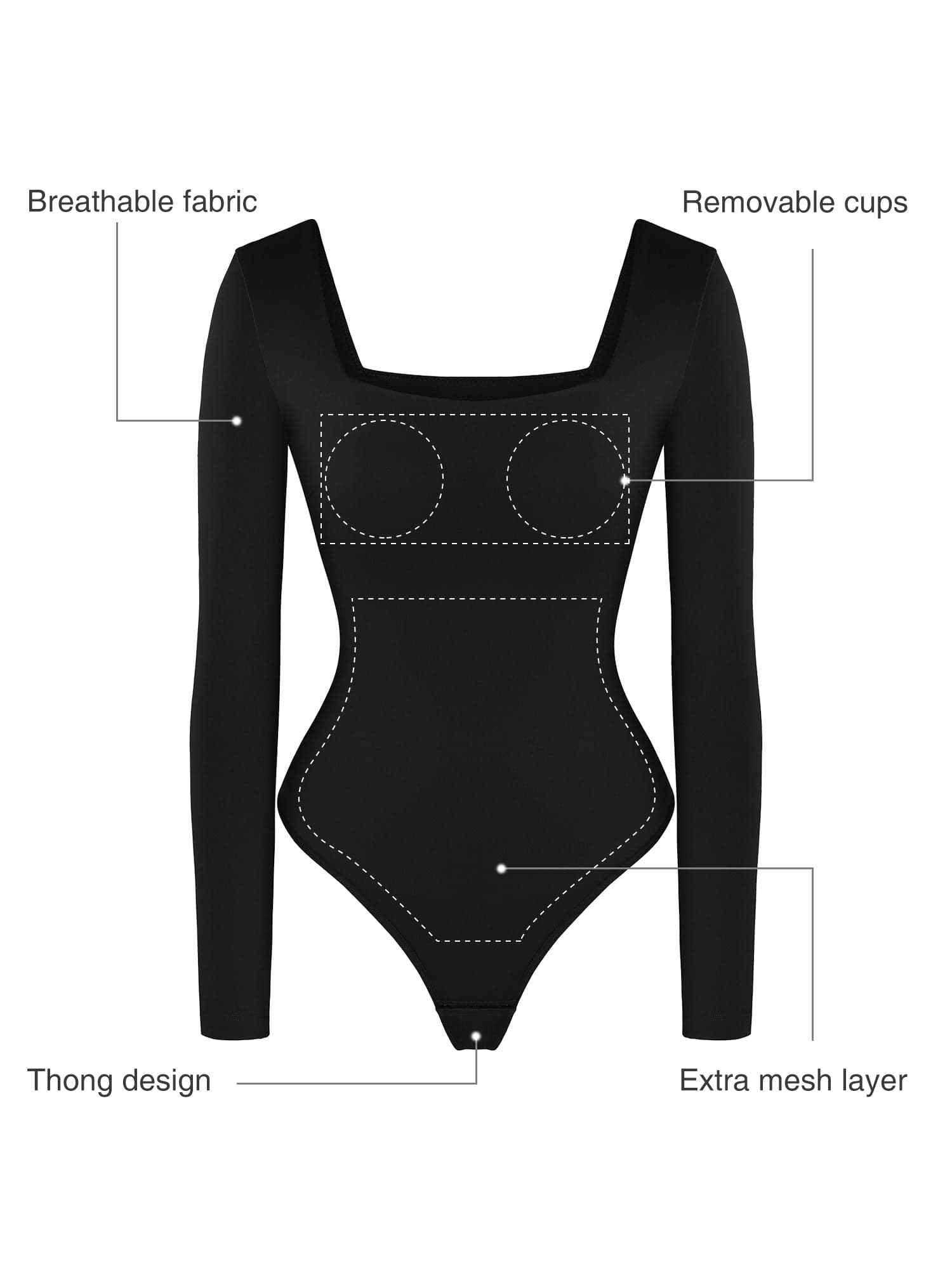 Contour Long Sleeve Square Neck Bodysuit | Square Bodysuit