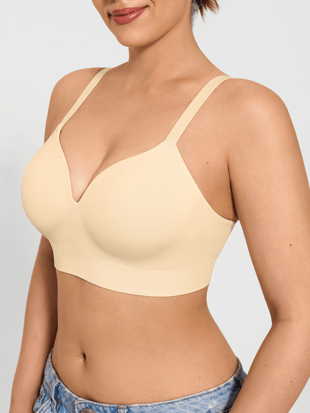 Popilush® Supportive No Underwire Bra Slim-strap Version / Beige / S ContourLift™ Seamless Wireless Shaping Push Up Bra