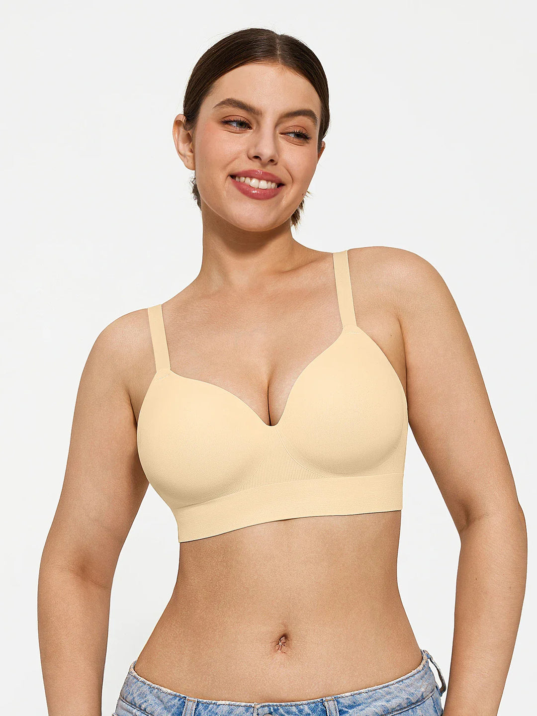 Popilush® Supportive No Underwire Bra Slim-strap Version / Beige / S ContourLift™ Seamless Wireless Shaping Push Up Bra