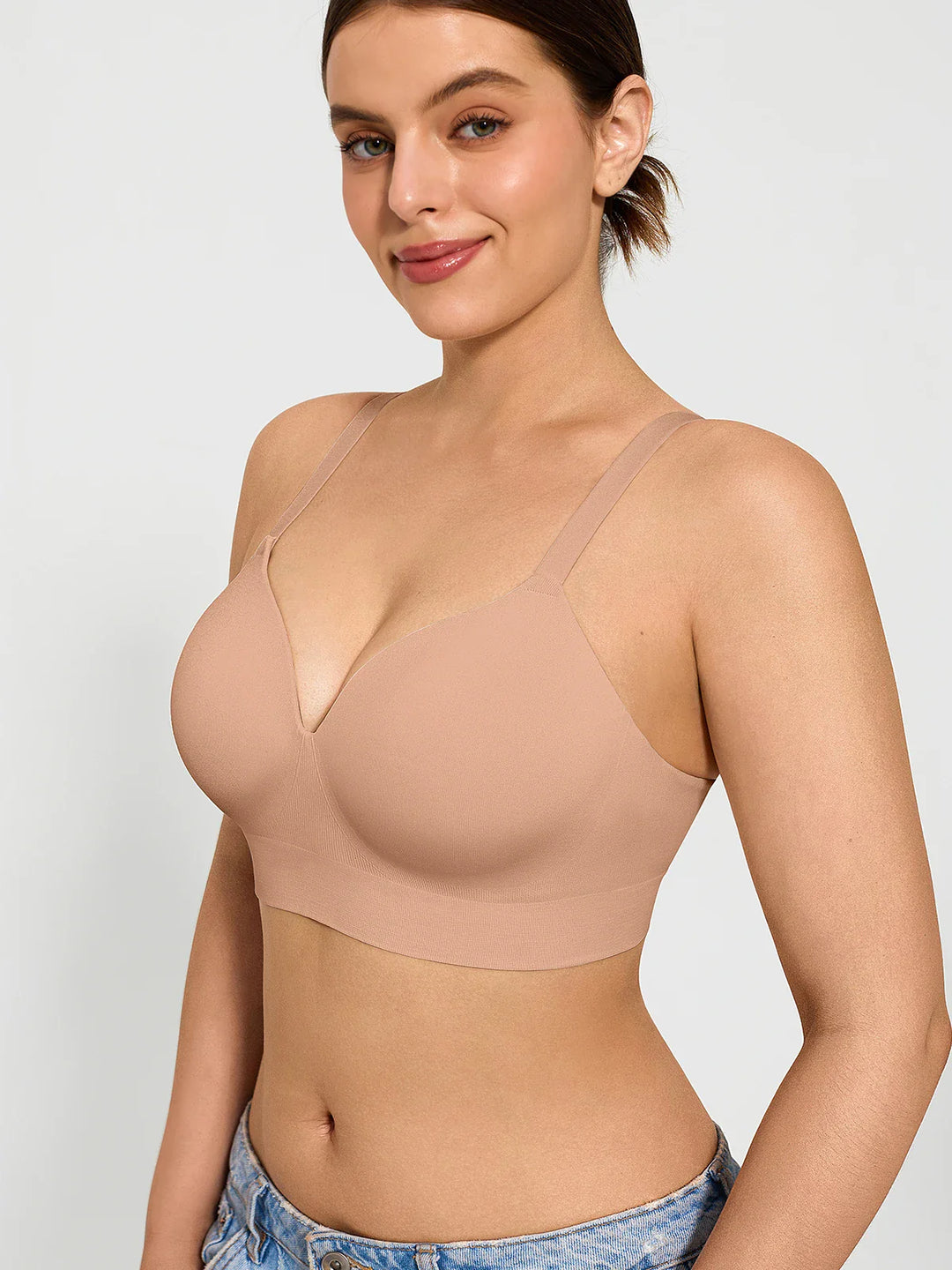 Popilush® Supportive No Underwire Bra Slim-strap Version / Dark Beige / S ContourLift™ Seamless Wireless Shaping Push Up Bra