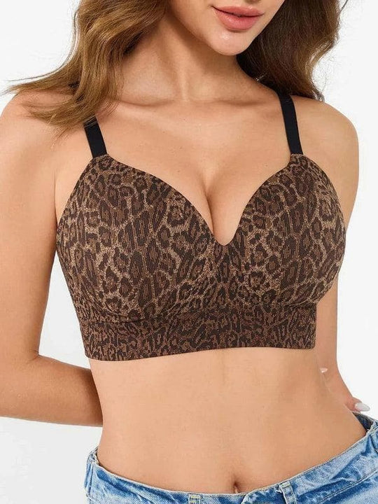 Popilush® Supportive No Underwire Bra Slim-strap Version / Leopard / S ContourLift™ Seamless Wireless Shaping Push Up Bra