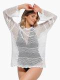 Popilush® Beach Seaside Swim Tunic Crochet Long Sleeve Coverup Top
