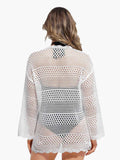 Popilush® Beach Seaside Swim Tunic Crochet Long Sleeve Coverup Top