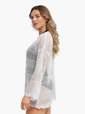 Popilush® Beach Seaside Swim Tunic Crochet Long Sleeve Coverup Top