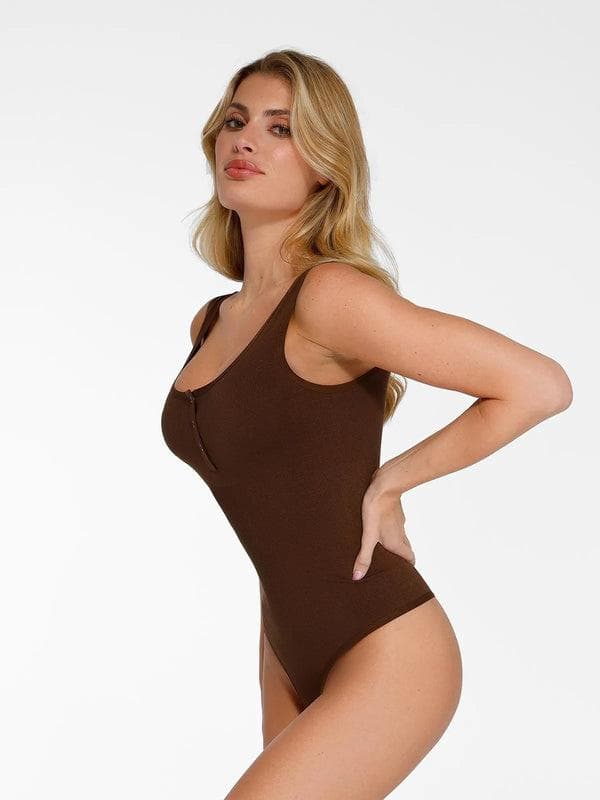 Popilush® Day To Night Set Square Neck Tank Bodysuit Built-in Shapewear Pants