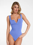 Light blue square neck tank bodysuit with adjustable front snaps