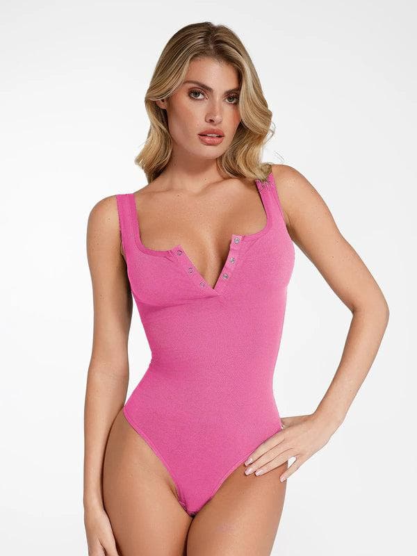 Popilush® Bodysuit / Pink / XS Day To Night Set Square Neck Tank Bodysuit Built-in Shapewear Pants