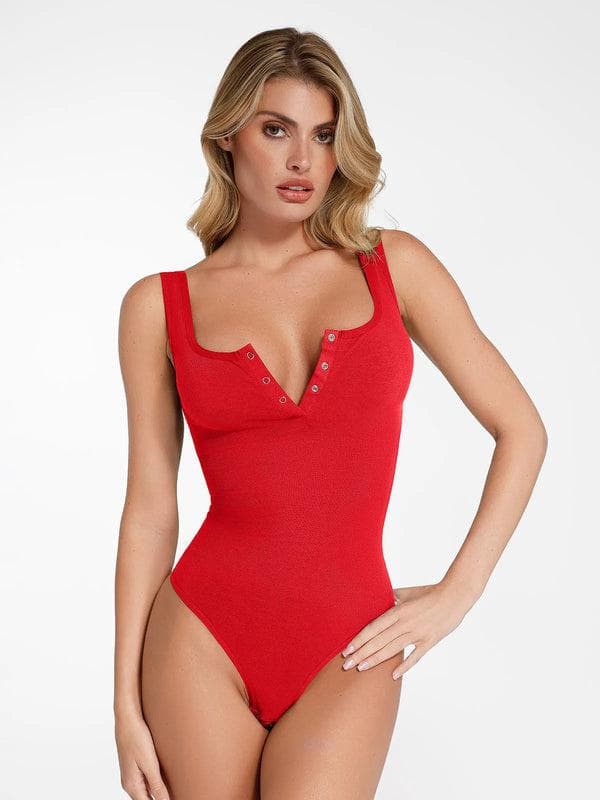 Popilush® Bodysuit / Red / XS Day To Night Set Square Neck Tank Bodysuit Built-in Shapewear Pants