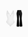 Popilush® Evening Looks / White/Black / XS Day To Night Set Tummy Control Bodysuit Built-in Shapewear Pants