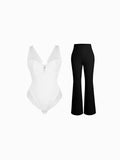 Popilush® Evening Looks / White/Black / XS Day To Night Set Tummy Control Bodysuit Built-in Shapewear Pants