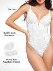 Popilush® Sexy Tops Body Shaper Tank Deep V-Neck Lace Low-Back Thong Bodysuit