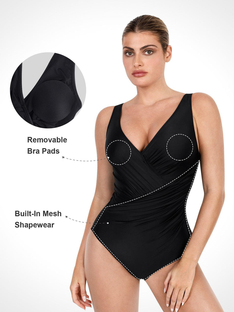Women's Monokini One Piece Swimsuits Deep V Neck Tummy Control Swimwear  Slimming Bathing Suit 