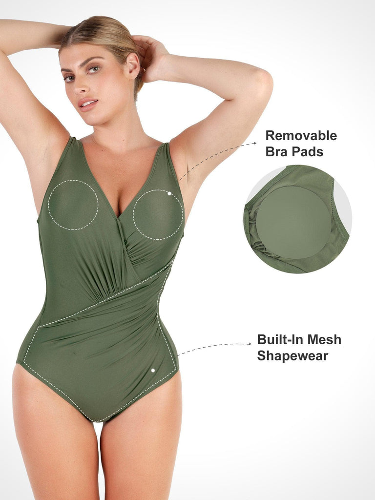 Popilush® Tummy Control Slimming Swimwear Deep-V Neck One-Piece Shapewear Bodysuit
