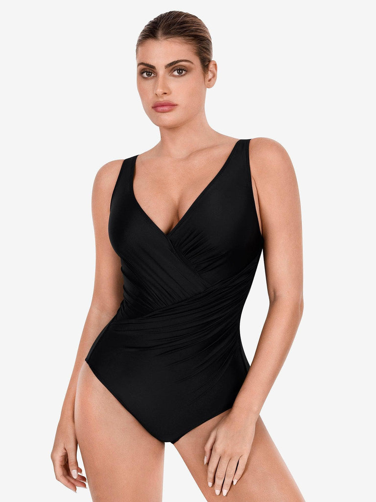 Popilush® Tummy Control Slimming Swimwear Black / S Deep-V Neck One-Piece Shapewear Bodysuit