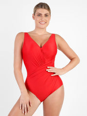 Popilush® Tummy Control Slimming Swimwear Red / S Deep-V Neck One-Piece Shapewear Bodysuit