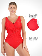 Popilush® TTS Tummy Control Slimming Swimwear Popilush V Neck One-Piece Shapewear Swinsuit