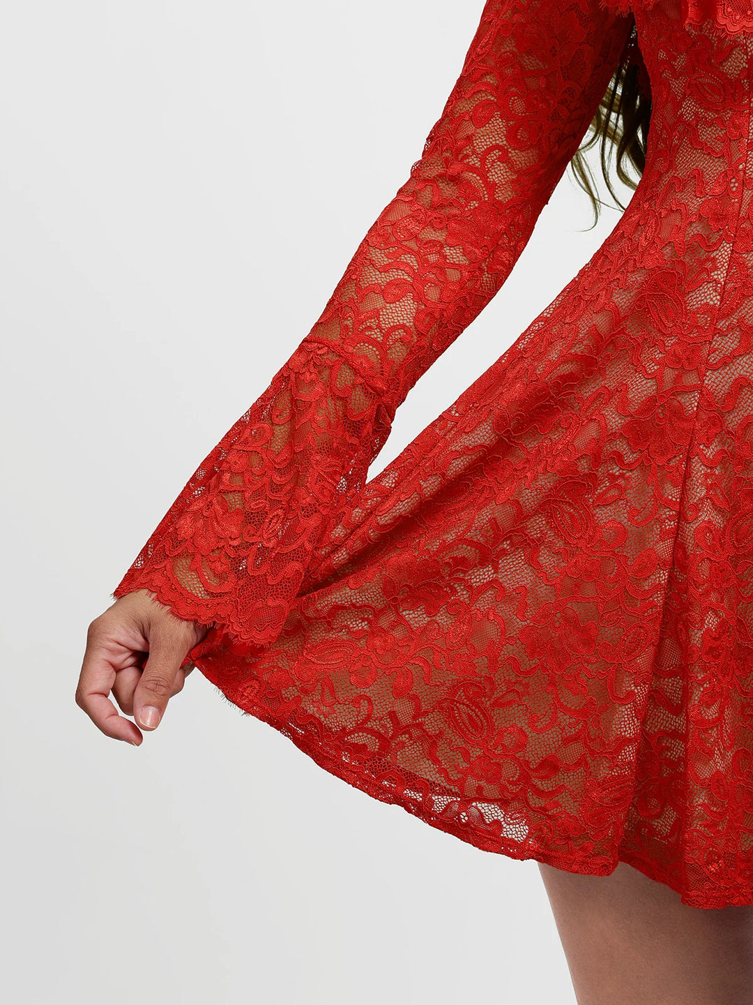 Popilush® Deep V Ruffle Lace Long Sleeve Shaping Dress