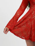 Popilush® Deep V Ruffle Lace Long Sleeve Shaping Dress