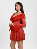 Popilush® Deep V Ruffle Lace Long Sleeve Shaping Dress