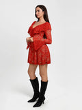 Popilush® Deep V Ruffle Lace Long Sleeve Shaping Dress