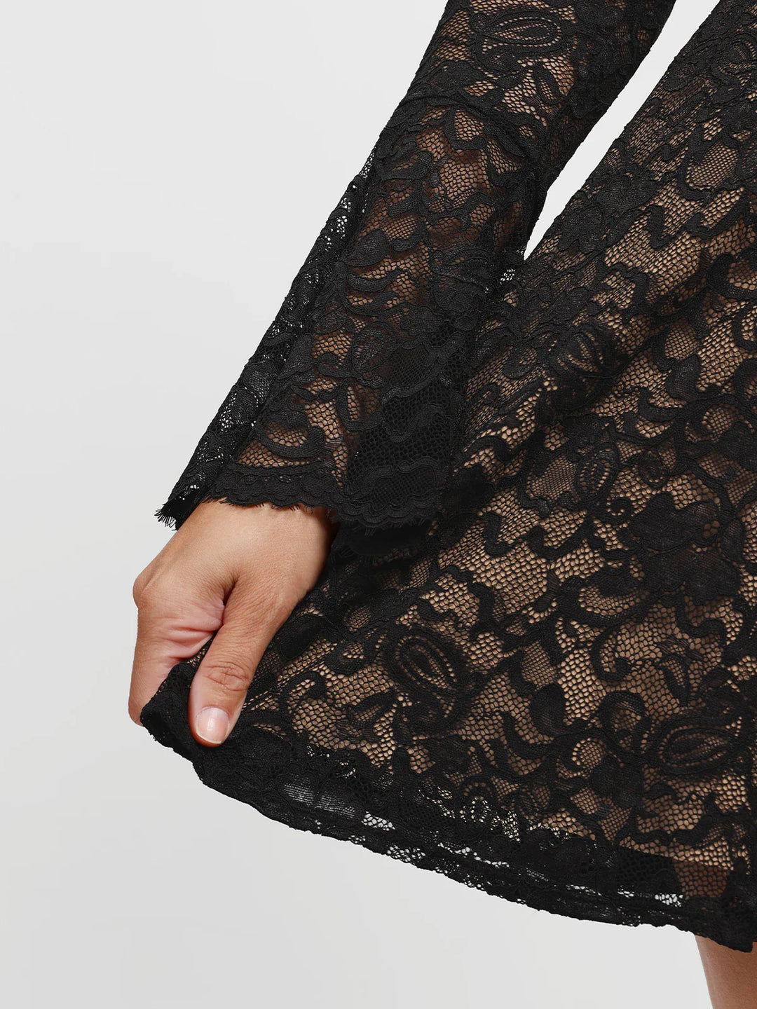 Popilush® Deep V Ruffle Lace Long Sleeve Shaping Dress