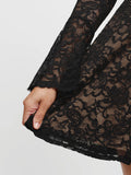 Popilush® Deep V Ruffle Lace Long Sleeve Shaping Dress