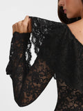 Popilush® Deep V Ruffle Lace Long Sleeve Shaping Dress