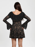 Popilush® Deep V Ruffle Lace Long Sleeve Shaping Dress
