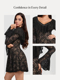 Popilush® Deep V Ruffle Lace Long Sleeve Shaping Dress